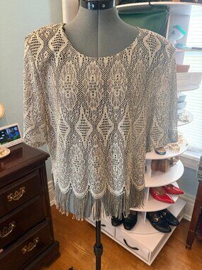 Sharade Nites 16W Metallic Fringe Top Art Deco Evening Vintage Glam Statement
